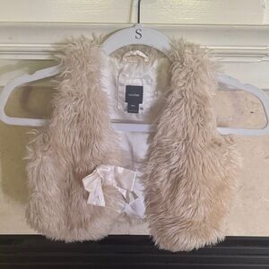 GAP Kids Cream Faux Fur Vest with Bow